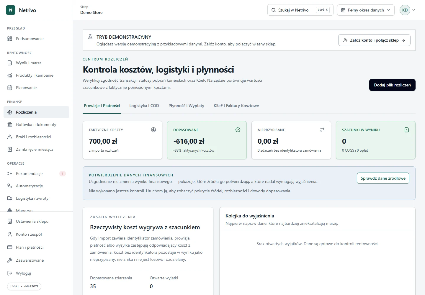 Ekran Netrivo wykorzystujący dane z Stripe.