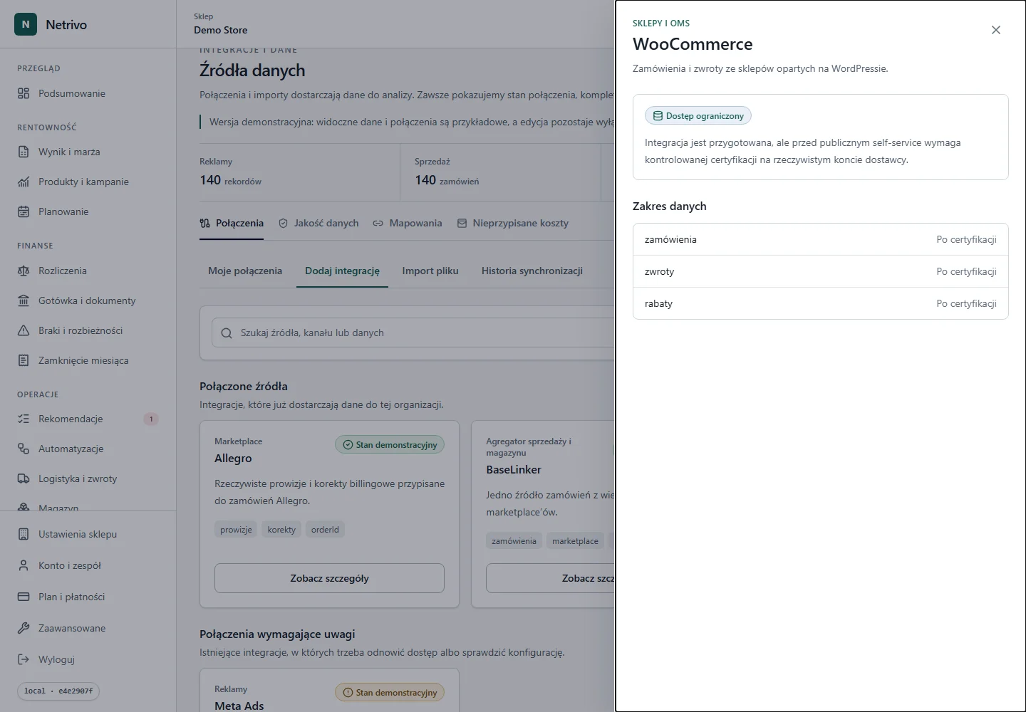 Szczegóły konfiguracji WooCommerce w Netrivo.